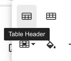 An icon of a table with an emphasized top row. The icon is labelled Table Header.